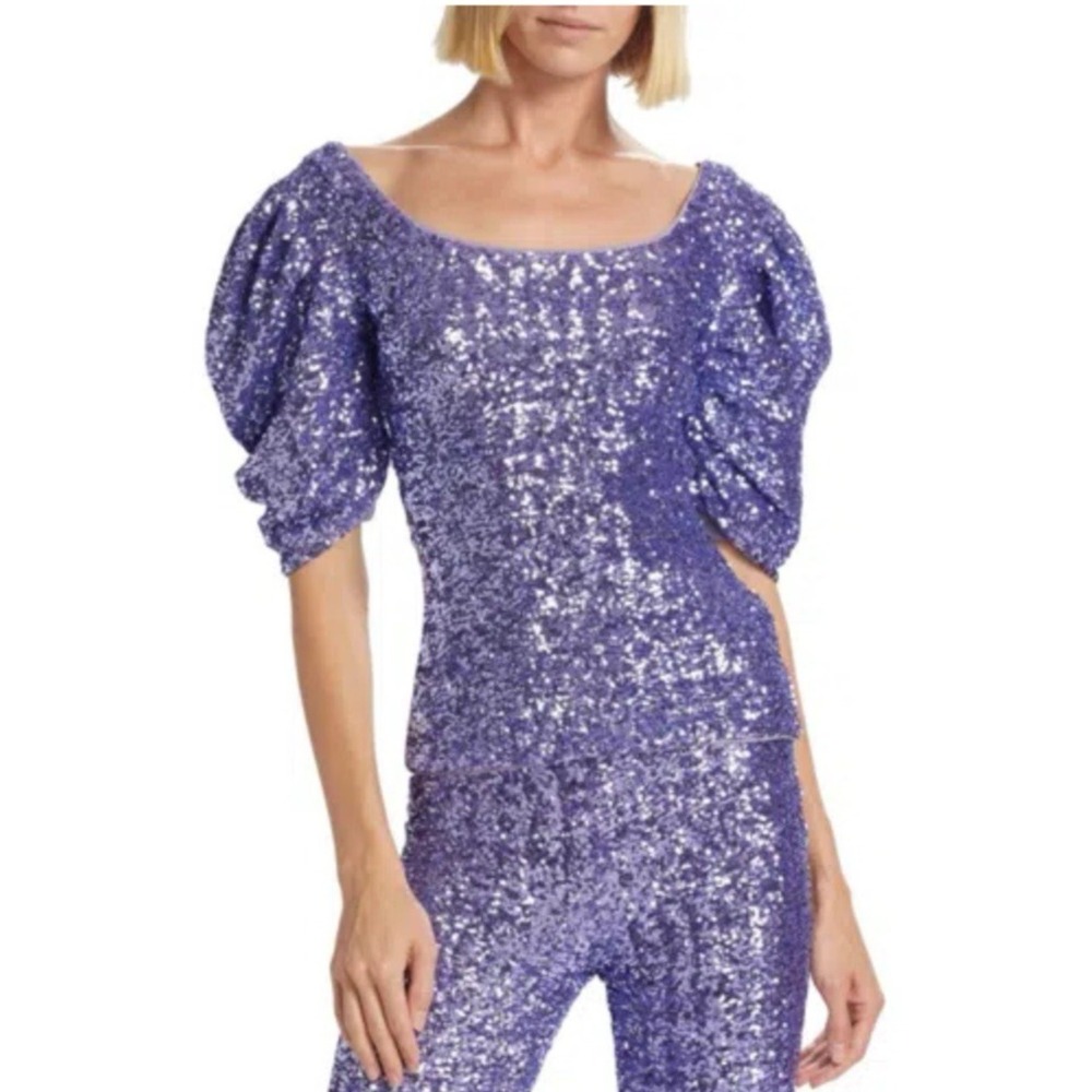 Chiara Boni La Petite Robe Size 8/44 Fuji Paillettes Sequin Raw Edge Top Purple